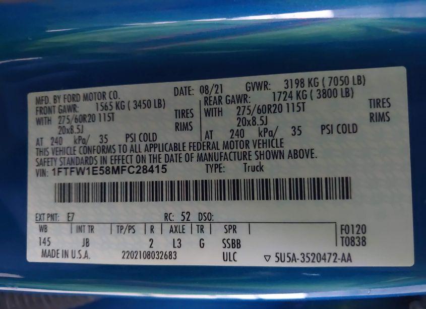 Photo 9 of 2021 Ford F-150 XL (VIN 1FTFW1E58MFC28415)
