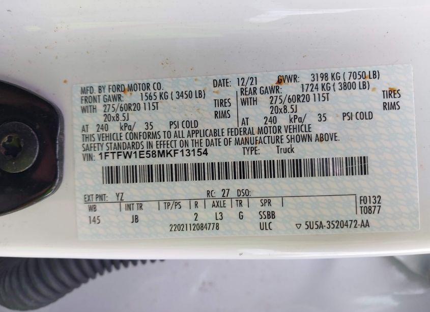 Photo 9 of 2021 Ford F-150 XL (VIN 1FTFW1E58MKF13154)