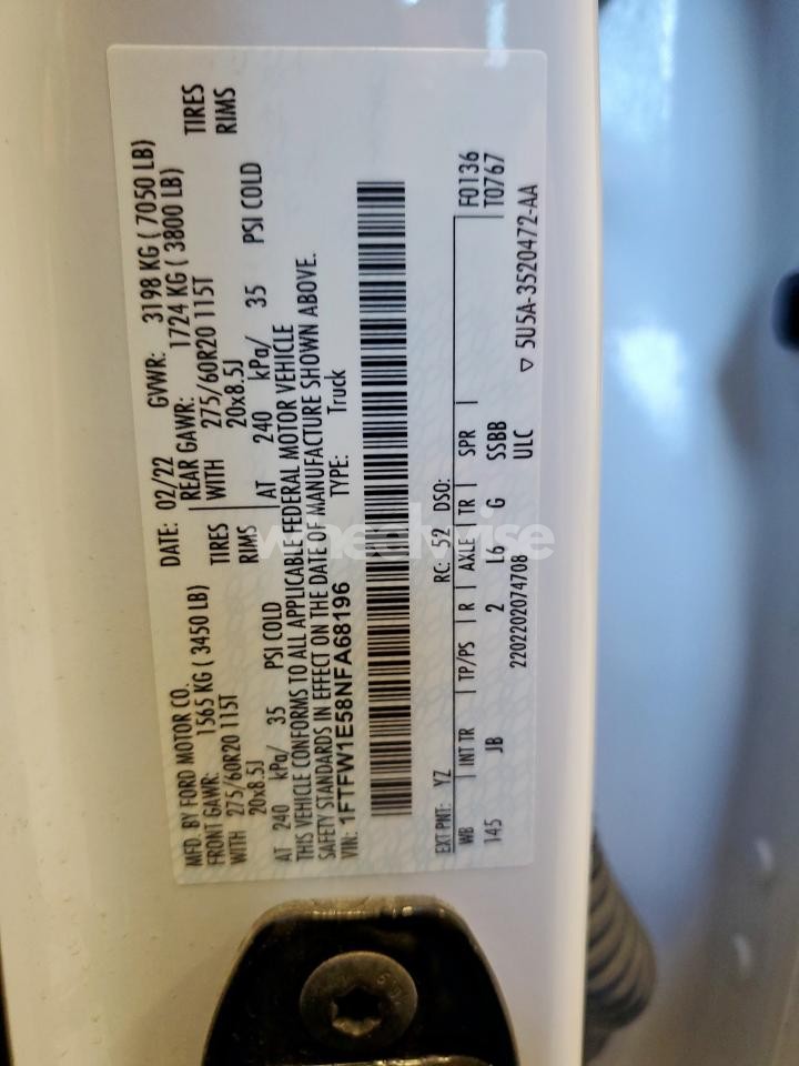 Photo 12 of 2022 FORD F150 SUPERCREW (VIN 1FTFW1E58NFA68196)