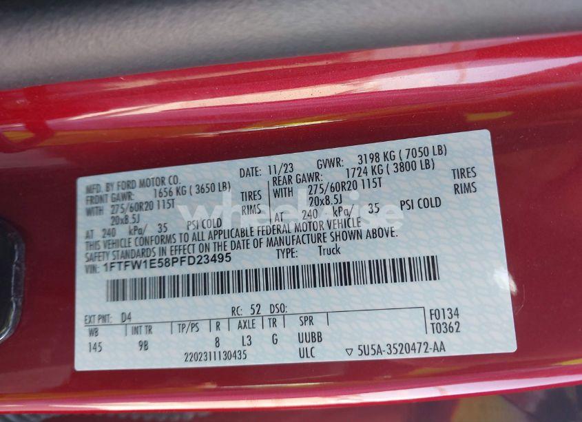 Photo 9 of 2023 Ford F-150 PLATINUM (VIN 1FTFW1E58PFD23495)