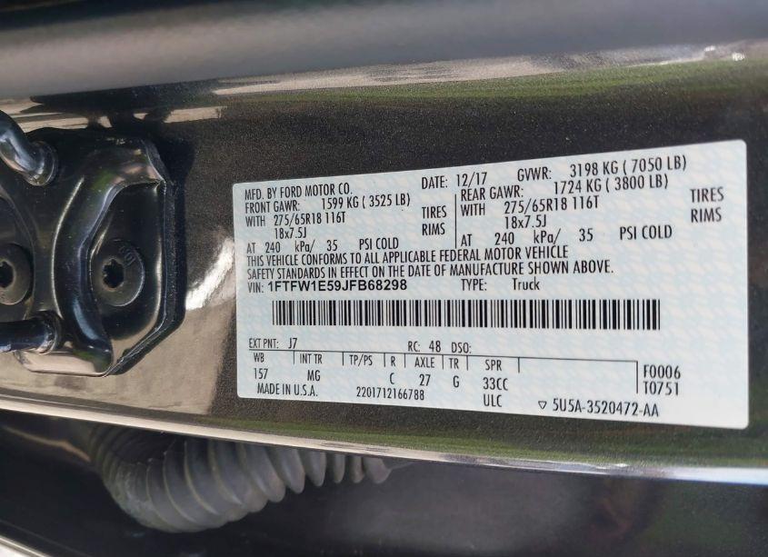 Photo 9 of 2018 Ford F-150 XLT (VIN 1FTFW1E59JFB68298)