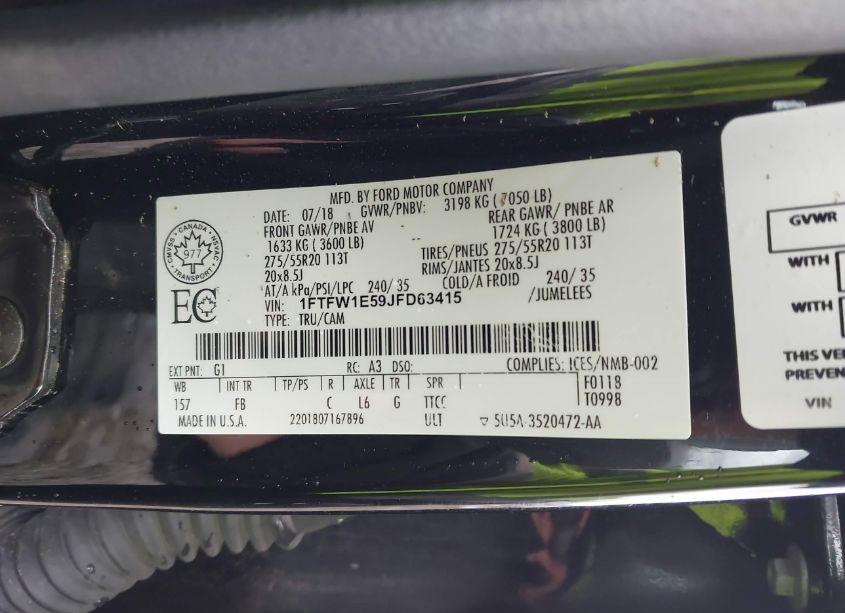 Photo 9 of 2018 Ford F-150 XLT (VIN 1FTFW1E59JFD63415)