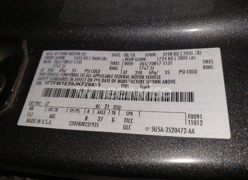 Photo 9 of 2018 Ford F-150 XLT (VIN 1FTFW1E59JKF29455)