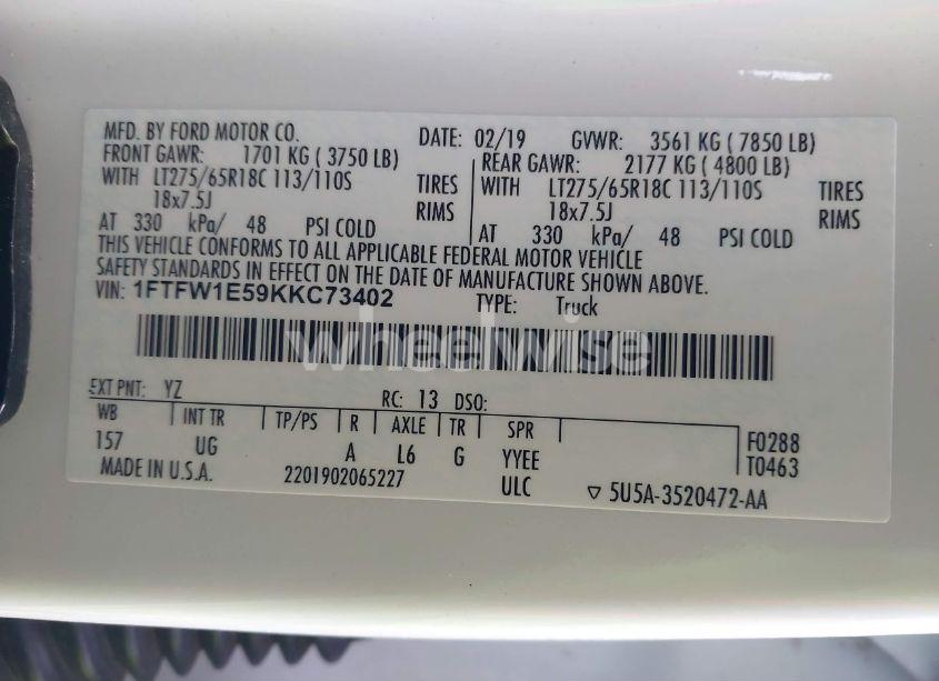 Photo 9 of 2019 Ford F-150 XLT (VIN 1FTFW1E59KKC73402)
