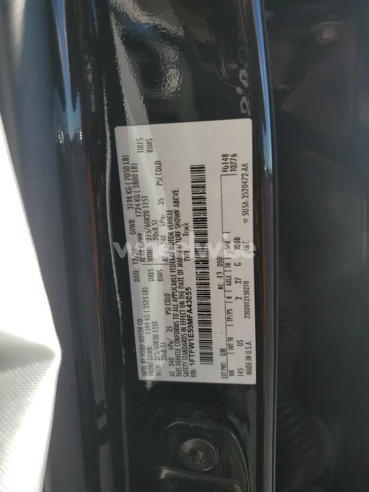 Photo 12 of 2021 FORD F150 SUPERCREW (VIN 1FTFW1E59MFA43855)