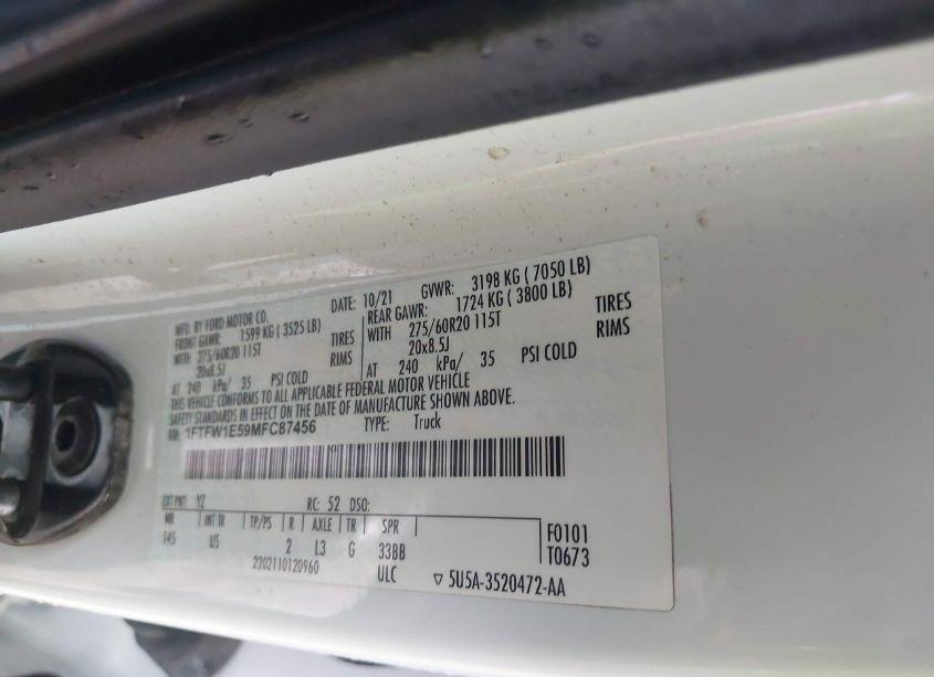 Photo 9 of 2021 Ford F-150 XLT (VIN 1FTFW1E59MFC87456)