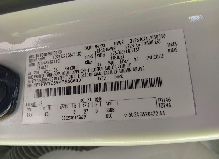 Photo 9 of 2023 Ford F-150 XLT (VIN 1FTFW1E59PFB56600)