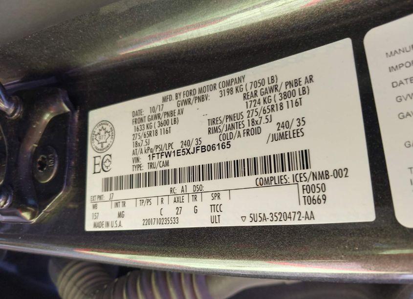 Photo 9 of 2018 Ford F-150 XLT (VIN 1FTFW1E5XJFB06165)