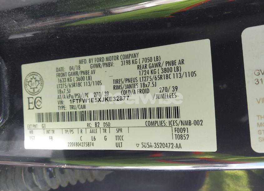 Photo 9 of 2018 Ford F-150 XLT (VIN 1FTFW1E5XJKE32877)