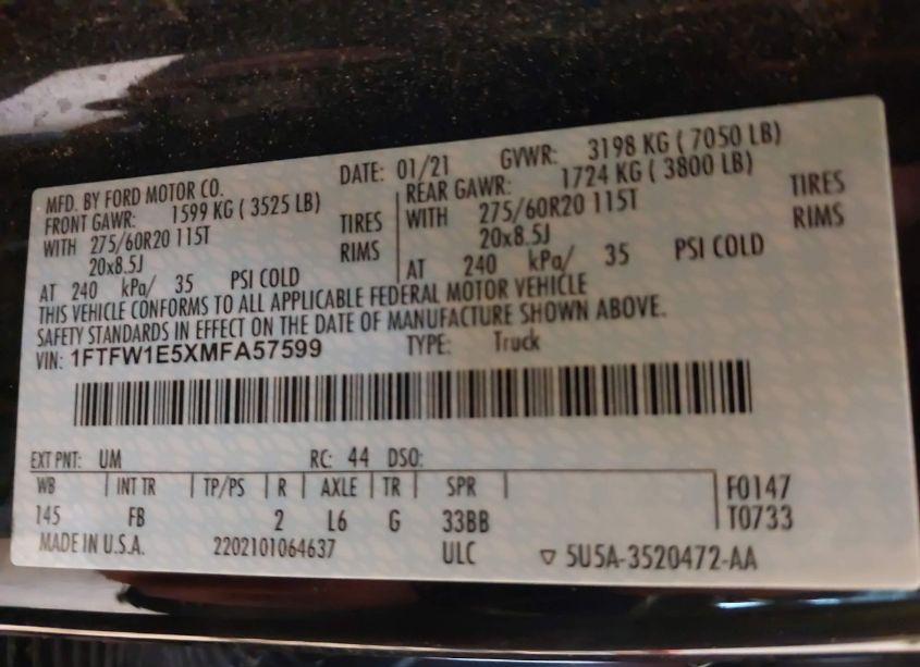 Photo 9 of 2021 Ford F-150 XLT (VIN 1FTFW1E5XMFA57599)