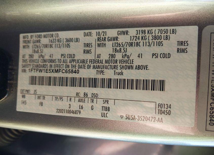 Photo 9 of 2021 Ford F-150 XLT (VIN 1FTFW1E5XMFC65840)