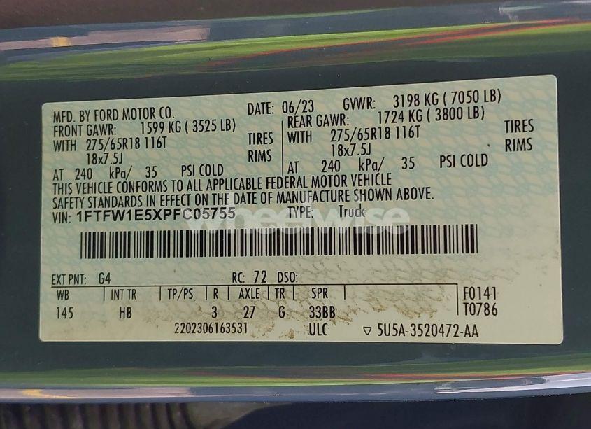 Photo 8 of 2023 Ford F-150 LARIAT (VIN 1FTFW1E5XPFC05755)