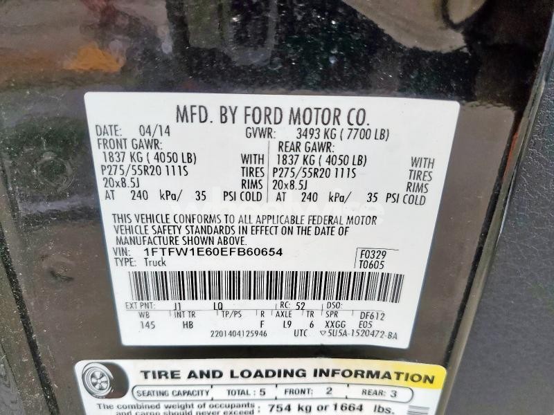 Photo 10 of 2014 FORD F150 SUPERCREW (VIN 1FTFW1E60EFB60654)