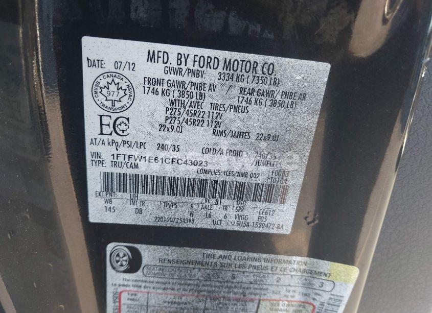 Photo 9 of 2012 Ford F-150 HARLEY-DAVIDSON (VIN 1FTFW1E61CFC43023)