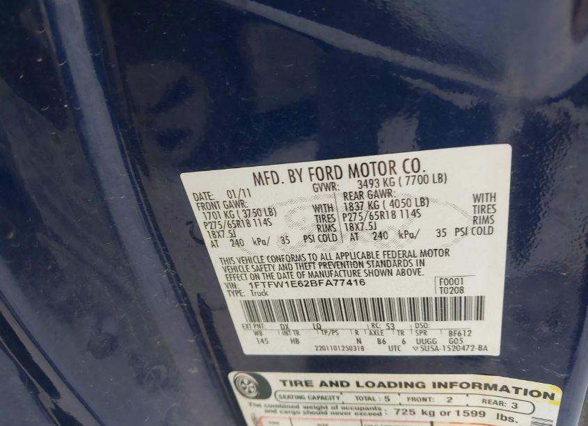 Photo 9 of 2011 Ford F-150 LARIAT (VIN 1FTFW1E62BFA77416)