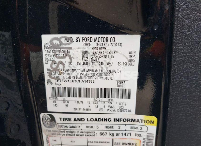 Photo 9 of 2012 Ford F-150 PLATINUM (VIN 1FTFW1E63CFA14388)