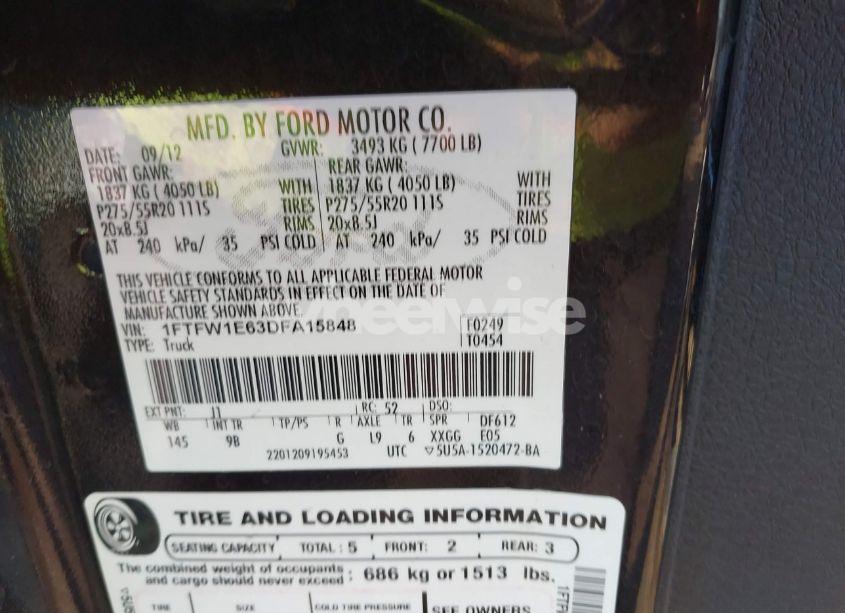 Photo 9 of 2013 Ford F-150 PLATINUM (VIN 1FTFW1E63DFA15848)