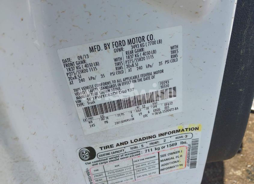 Photo 9 of 2013 Ford F-150 PLATINUM (VIN 1FTFW1E63DFD68137)