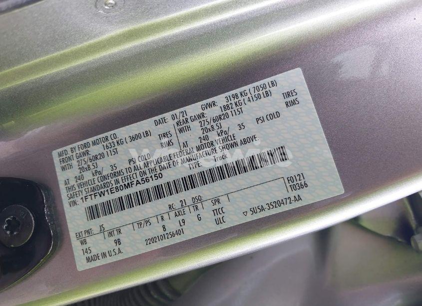 Photo 9 of 2021 Ford F-150 PLATINUM (VIN 1FTFW1E80MFA56150)