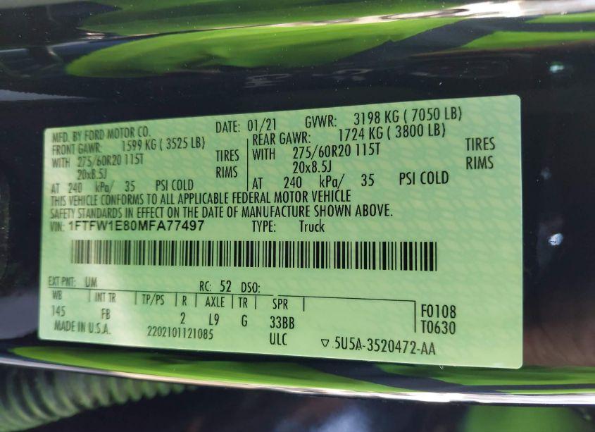 Photo 9 of 2021 Ford F-150 XLT (VIN 1FTFW1E80MFA77497)