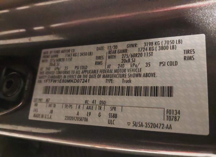 Photo 9 of 2021 Ford F-150 XL (VIN 1FTFW1E80MKD07241)