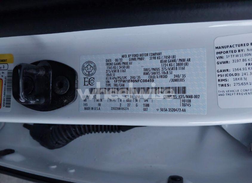Photo 9 of 2022 Ford F-150 XLT (VIN 1FTFW1E80NFC08459)