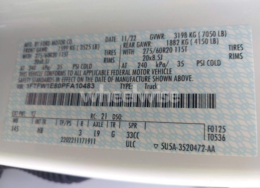 Photo 9 of 2023 Ford F-150 LARIAT (VIN 1FTFW1E80PFA10483)