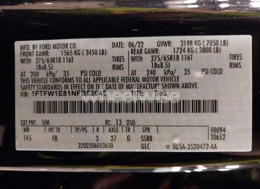 Photo 9 of 2022 Ford F-150 XLT (VIN 1FTFW1E81NFB52645)