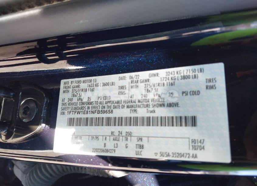 Photo 9 of 2022 Ford F-150 LARIAT (VIN 1FTFW1E81NFB59658)