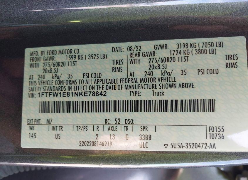 Photo 9 of 2022 Ford F-150 XLT (VIN 1FTFW1E81NKE78842)