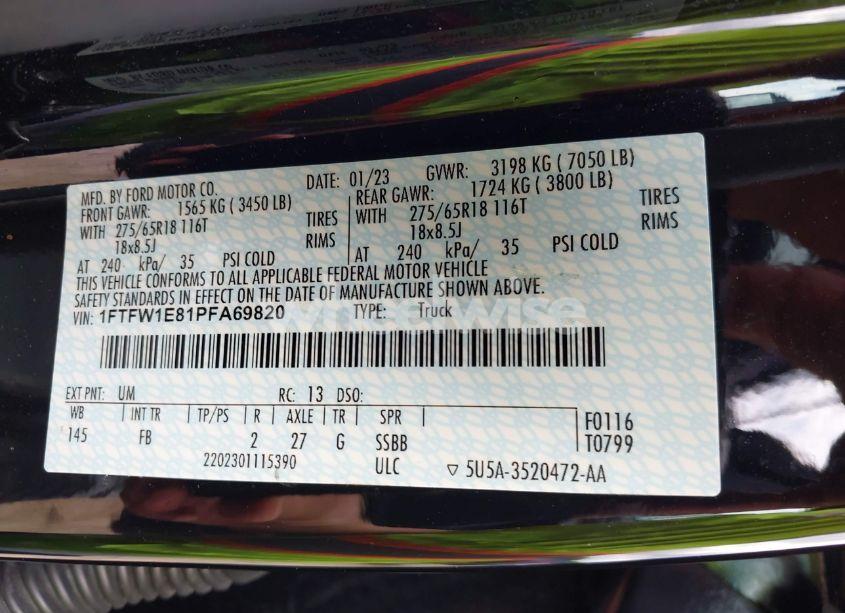 Photo 9 of 2023 Ford F-150 XLT (VIN 1FTFW1E81PFA69820)