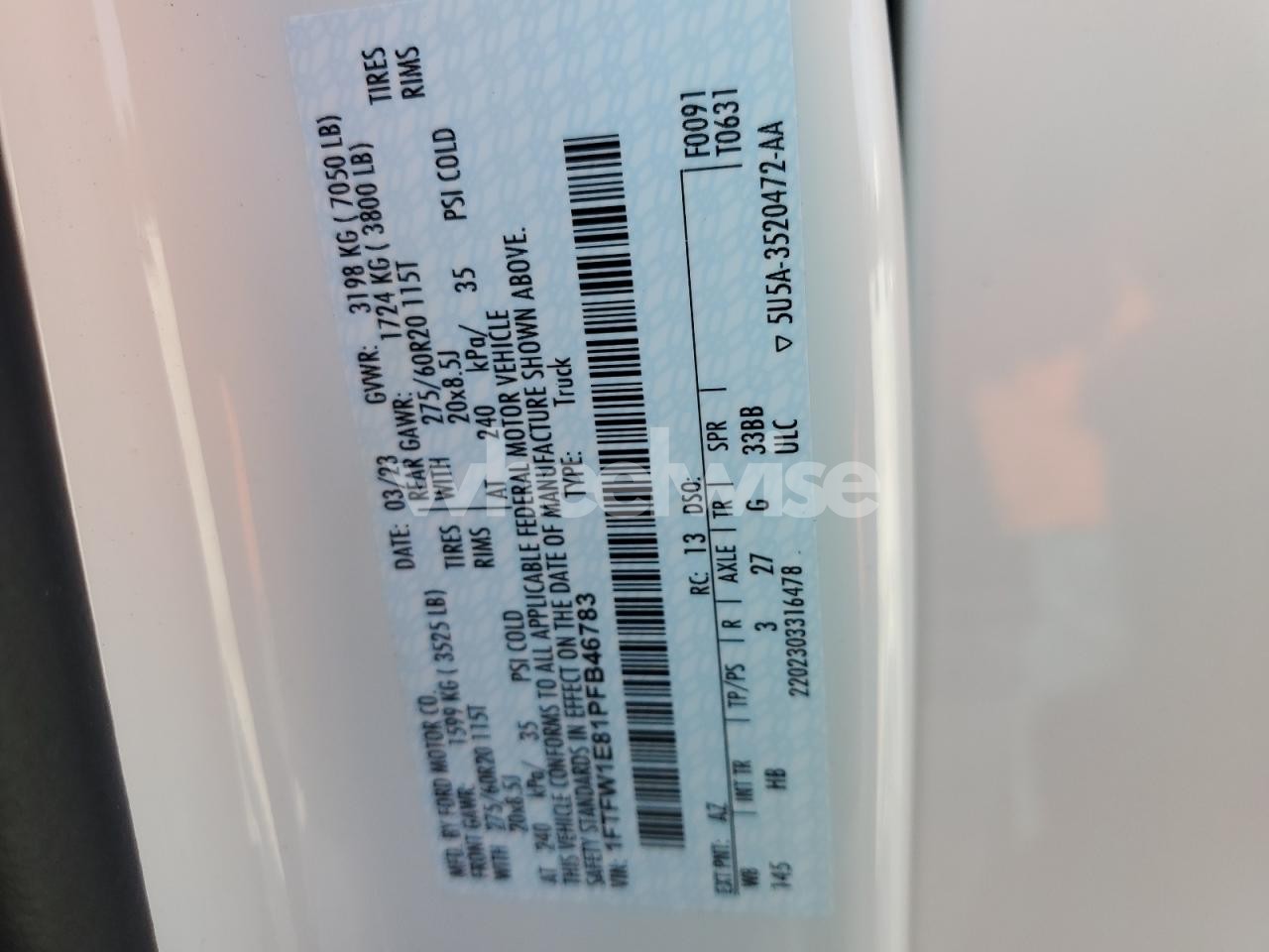 Photo 13 of 2023 FORD F150 SUPERCREW (VIN 1FTFW1E81PFB46783)