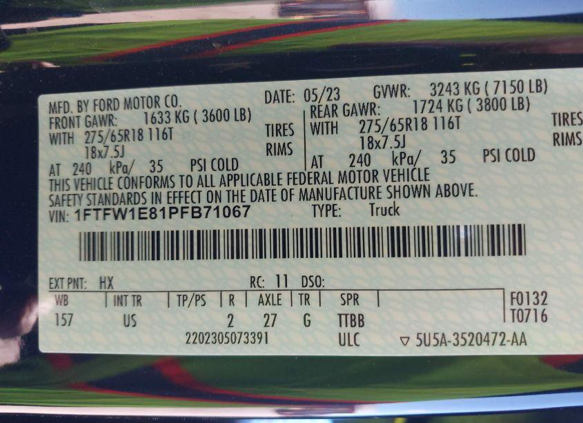 Photo 9 of 2023 Ford F-150 XLT (VIN 1FTFW1E81PFB71067)