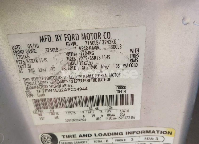 Photo 9 of 2010 Ford F-150 XL/XLT (VIN 1FTFW1E82AFC34944)