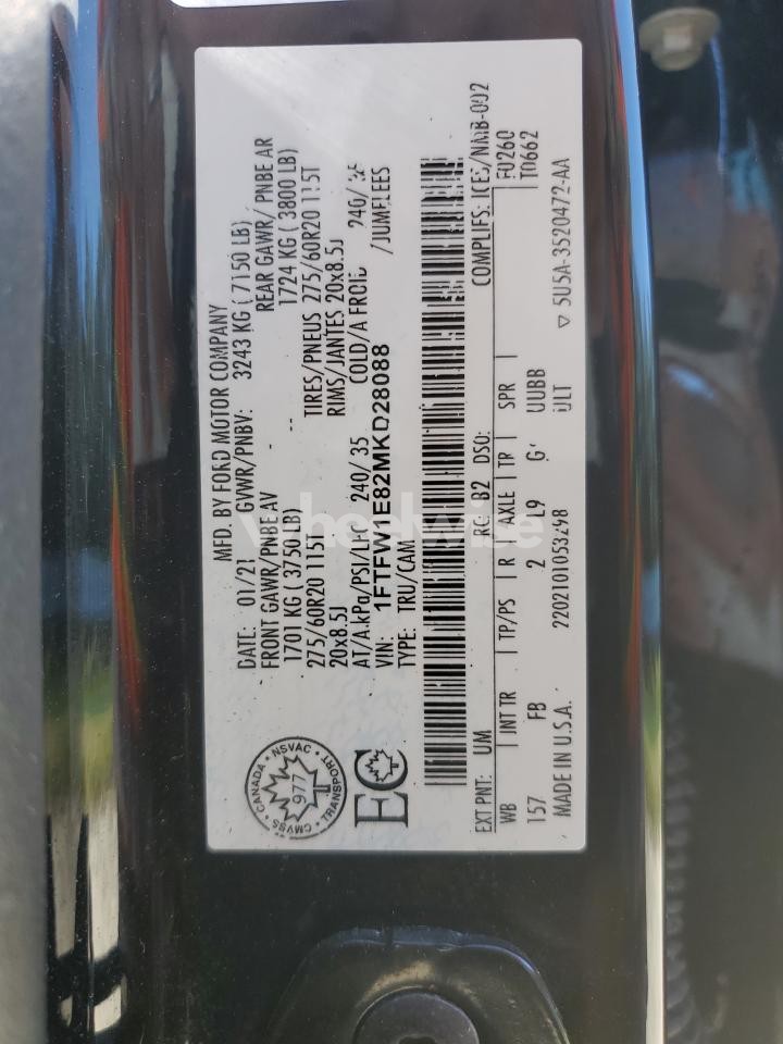 Photo 12 of 2021 FORD F150 SUPERCREW (VIN 1FTFW1E82MKD28088)