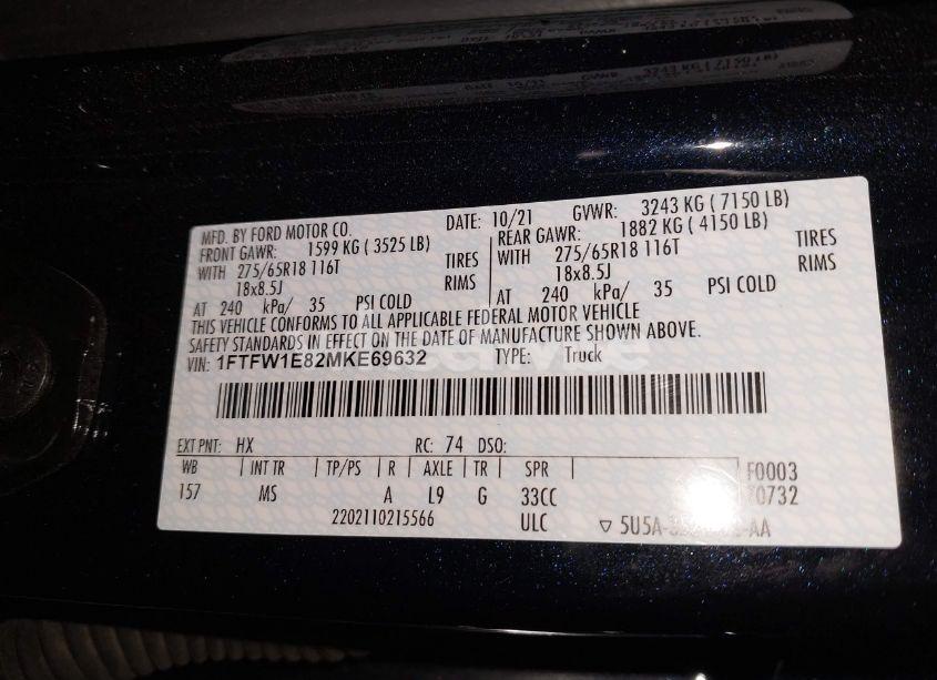 Photo 9 of 2021 Ford F-150 XLT (VIN 1FTFW1E82MKE69632)