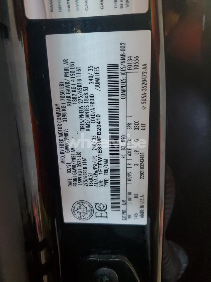 Photo 12 of 2021 FORD F150 SUPERCREW (VIN 1FTFW1E83MFB20410)