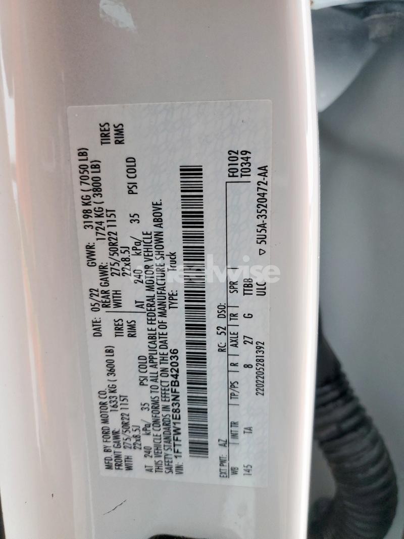 Photo 3 of 2022 FORD F150 SUPERCREW (VIN 1FTFW1E83NFB42036)