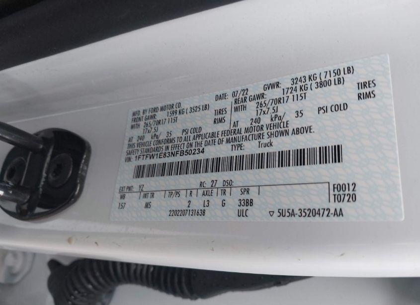 Photo 9 of 2022 Ford F-150 XLT (VIN 1FTFW1E83NFB50234)