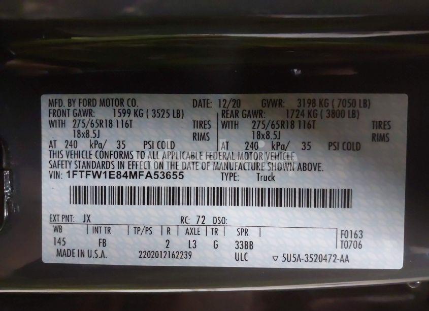 Photo 9 of 2021 Ford F-150 XLT (VIN 1FTFW1E84MFA53655)