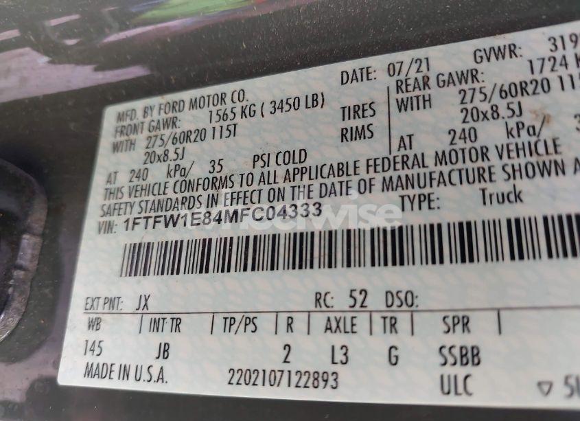 Photo 9 of 2021 Ford F-150 XL (VIN 1FTFW1E84MFC04333)