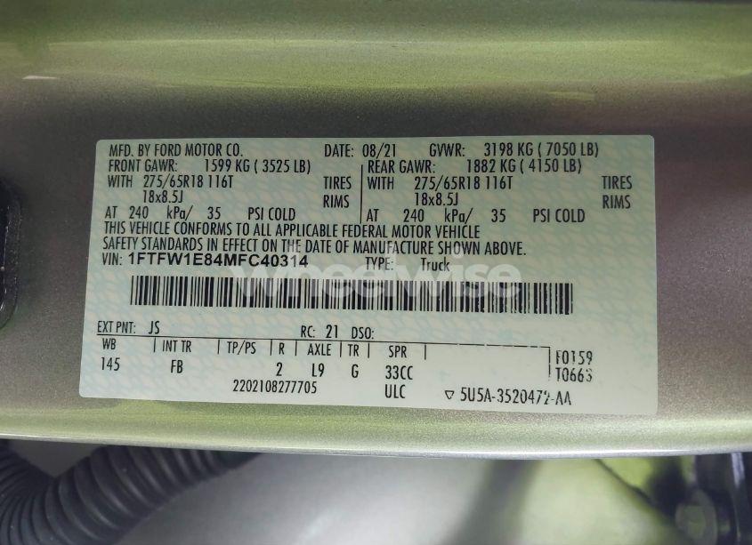 Photo 9 of 2021 Ford F-150 XLT (VIN 1FTFW1E84MFC40314)
