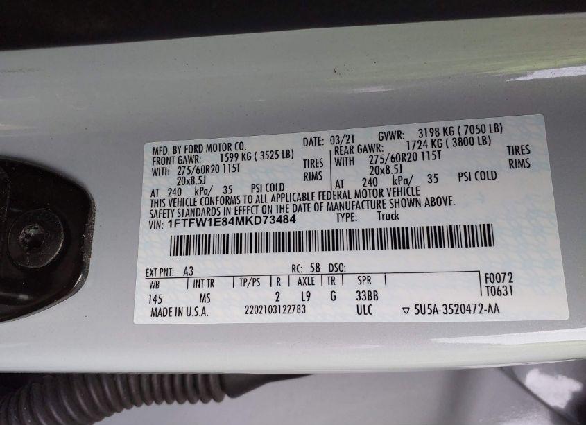 Photo 9 of 2021 Ford F-150 XLT (VIN 1FTFW1E84MKD73484)