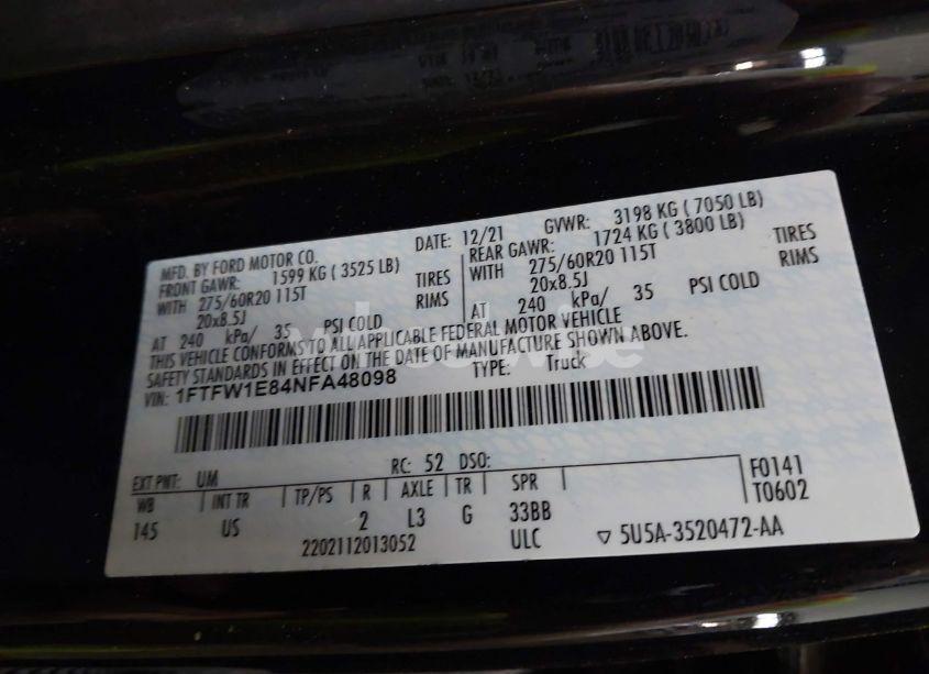 Photo 9 of 2022 Ford F-150 XLT (VIN 1FTFW1E84NFA48098)