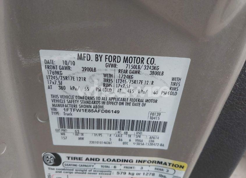 Photo 9 of 2010 Ford F-150 XL/XLT (VIN 1FTFW1E85AFD86149)