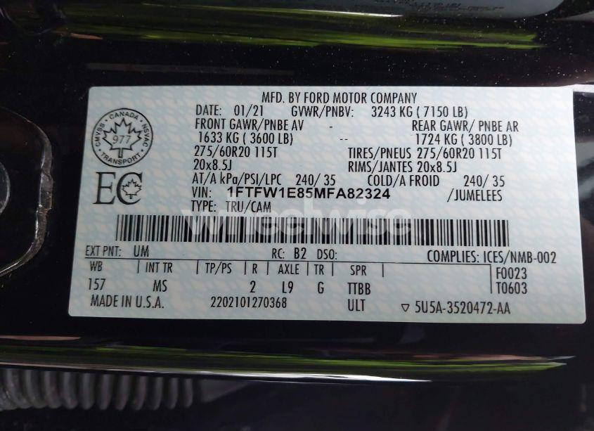 Photo 9 of 2021 Ford F-150 XLT (VIN 1FTFW1E85MFA82324)