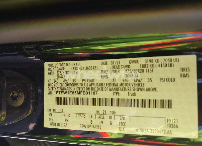 Photo 9 of 2021 Ford F-150 PLATINUM (VIN 1FTFW1E85MFB91107)