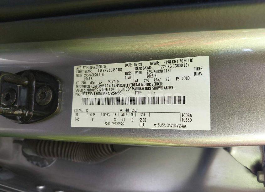 Photo 9 of 2021 Ford F-150 XLT (VIN 1FTFW1E85MFC25658)