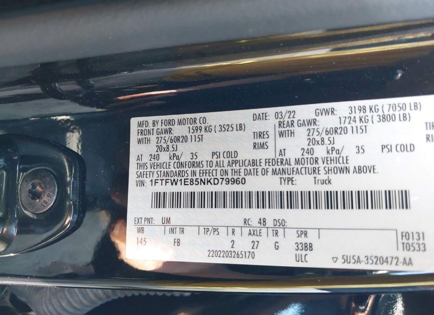 Photo 9 of 2022 Ford F-150 XLT (VIN 1FTFW1E85NKD79960)