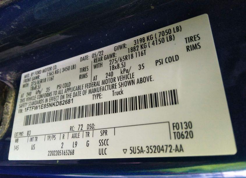 Photo 9 of 2022 Ford F-150 XLT (VIN 1FTFW1E85NKD82681)